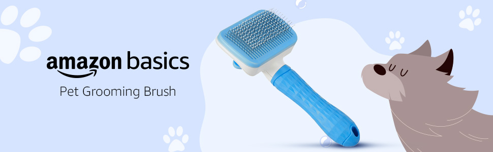 Amazon Basics Self Cleaning Slicker Pet Grooming Brush | Pet Cleaning Tool Suitable for All Pets | Rectangular Shape