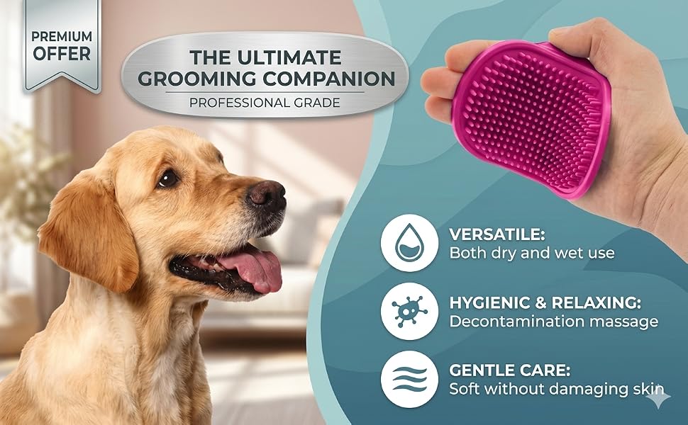 Bekin 4‑in‑1 Pet Grooming Set – Bath Brush Steam Brush 3 in 1 Water Brush Brush + Silicone Bath & Massage Tool + Adjustable Rubber Bath Scrubber + Ergonomic Nail Clippers – for Dogs & Cats