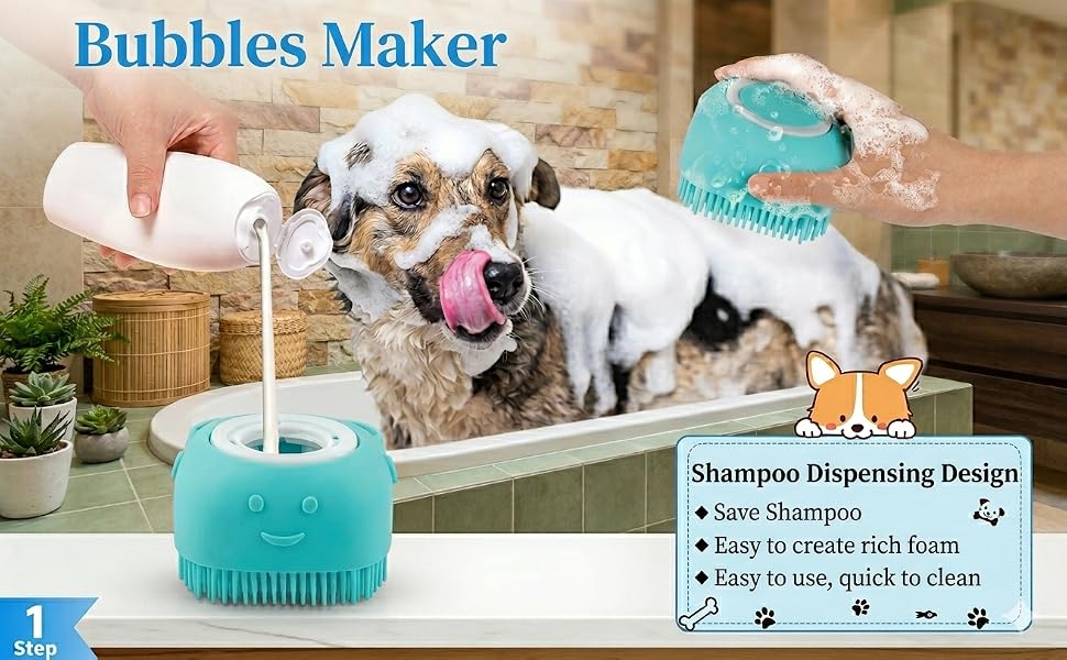 Bekin 4‑in‑1 Pet Grooming Set – Bath Brush Steam Brush 3 in 1 Water Brush Brush + Silicone Bath & Massage Tool + Adjustable Rubber Bath Scrubber + Ergonomic Nail Clippers – for Dogs & Cats