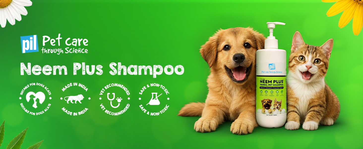 Pil Neem Plus Herbal Pet Shampoo 1000ml | Puppy Safe | Anti-Fungal, Anti-Ticks and Fleas, Antibacterial, Antiseptic & pH Balanced Dog Shampoo | Regular use Coat Cleansing Shampoo for Pets