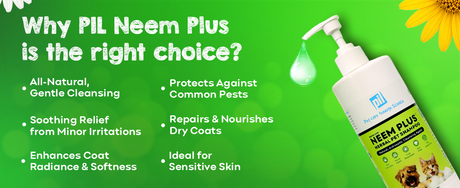 Pil Neem Plus Herbal Pet Shampoo 1000ml | Puppy Safe | Anti-Fungal, Anti-Ticks and Fleas, Antibacterial, Antiseptic & pH Balanced Dog Shampoo | Regular use Coat Cleansing Shampoo for Pets