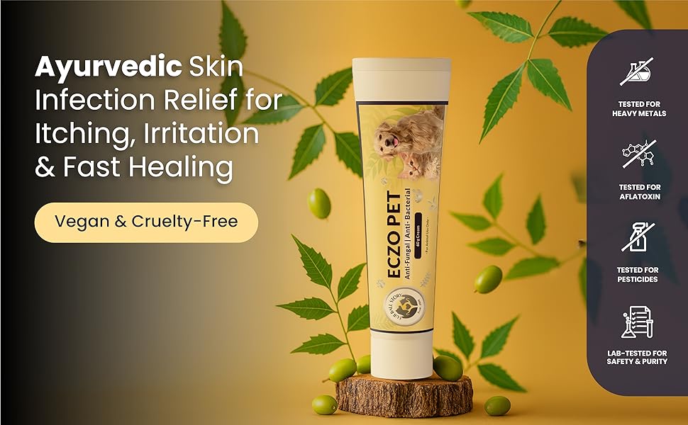FUR BALL STORY Eczo Pet Anti Fungal & Anti Bacterial Cream|Itchy Skin Treatment for Dogs & Cats | Helps with Eczema, Ringworm, Dermatitis & Skin Infections | Ayurvedic Vet-Approved Formula 60gm