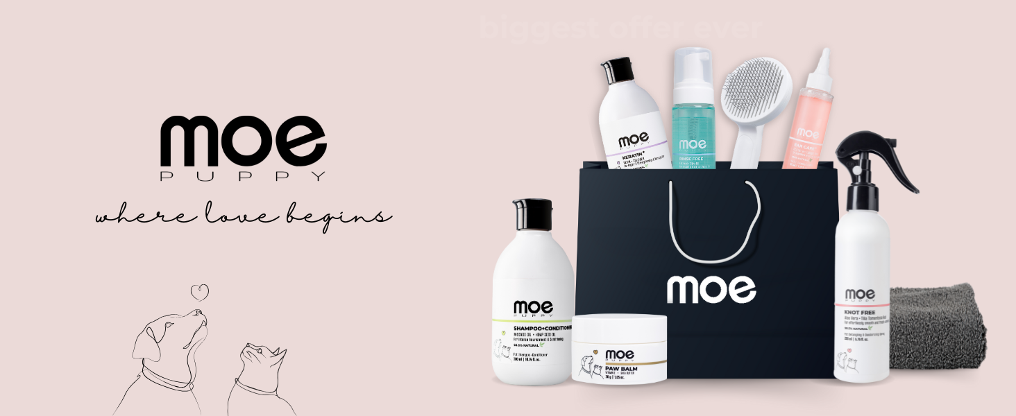 Moe Puppy Ear Care+ | Ear Cleaning Solution for Dogs and Cats | Prevents Infections, Soothes Itching, Removes Wax, Eliminates Ear Odour | Non-Irritating Dog Ear Cleanser | 100ml