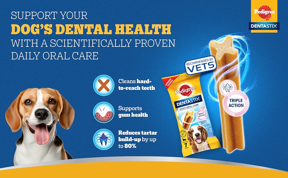 Pedigree Dentastix Oral Care Dog Treat, Adult Medium Breed (10-25 kg), 180 g, Recommended by Vets, Supports Gum Health, Reduces Risk of Gum diseases