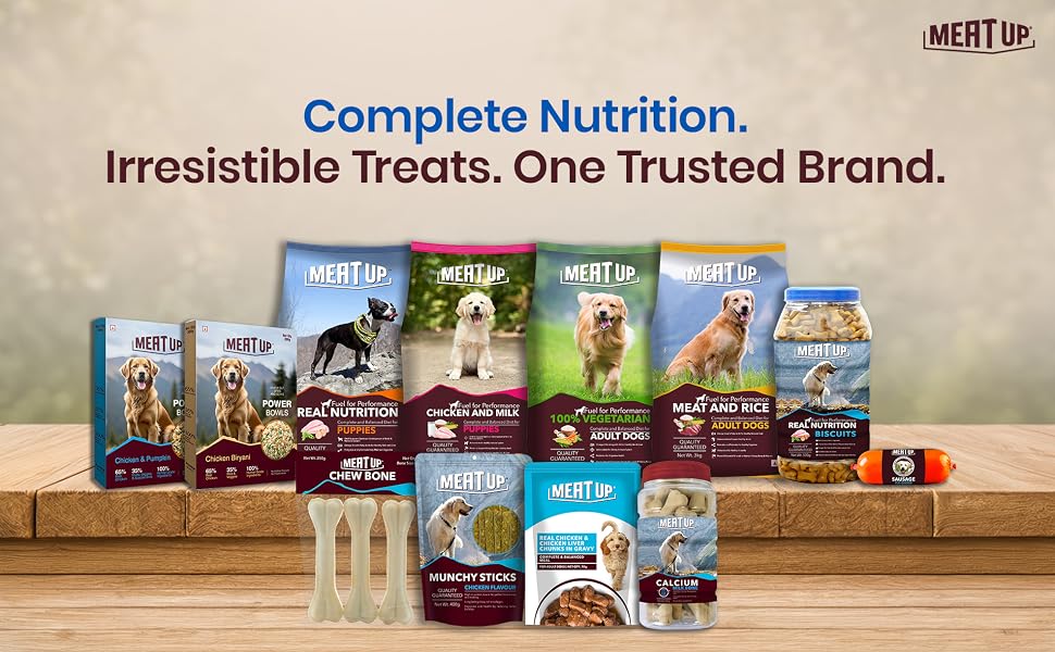 Meat Up Adult Dry Dog Food 2.4kg (1.2kg + 1.2kg) | Chicken Flavour | Healthy Skin & Coat | Antioxidants | Enriched with Vitamins & Minerals