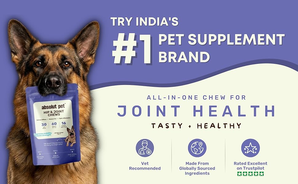Absolut Pet Hip and Joint-Supplements for Dogs Chews That Improve Mobility & Bone Strength with Glucosamine, Chondroitin & Collagen (30 Chews)