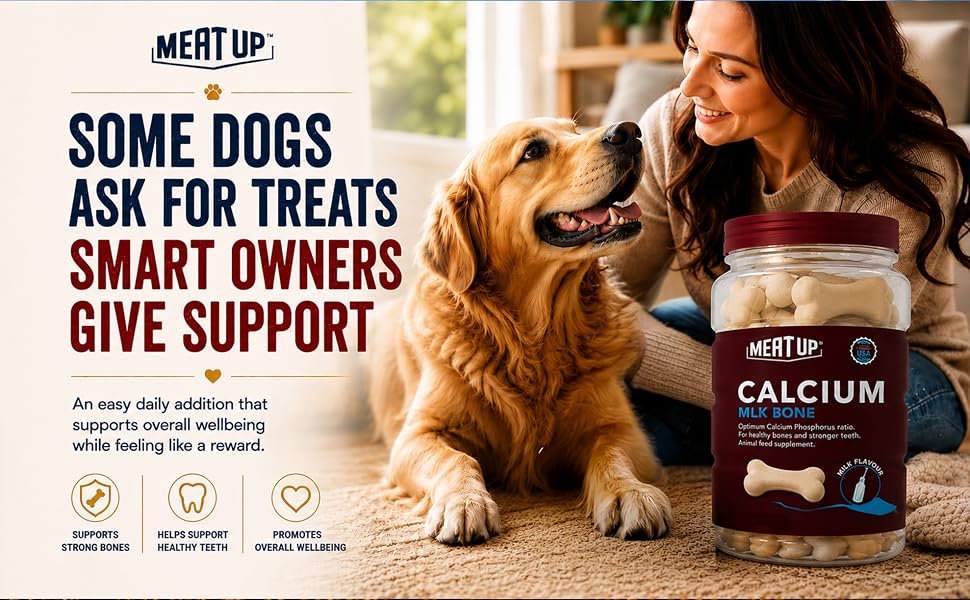 Meat Up Calcium Bone Supplement Dog Treats (240g + 240g) 480g | Pack of 30 Pieces | Supports Strong Gums & Jaws | Helps Maintain Clean Teeth | 100% Digestible & Safe