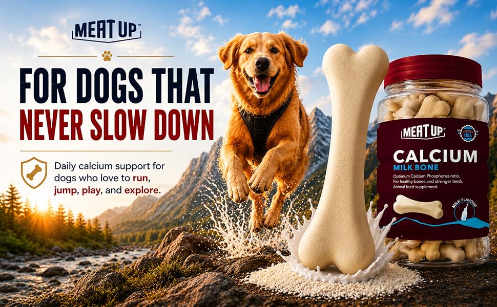 Meat Up Calcium Bone Supplement Dog Treats (240g + 240g) 480g | Pack of 30 Pieces | Supports Strong Gums & Jaws | Helps Maintain Clean Teeth | 100% Digestible & Safe