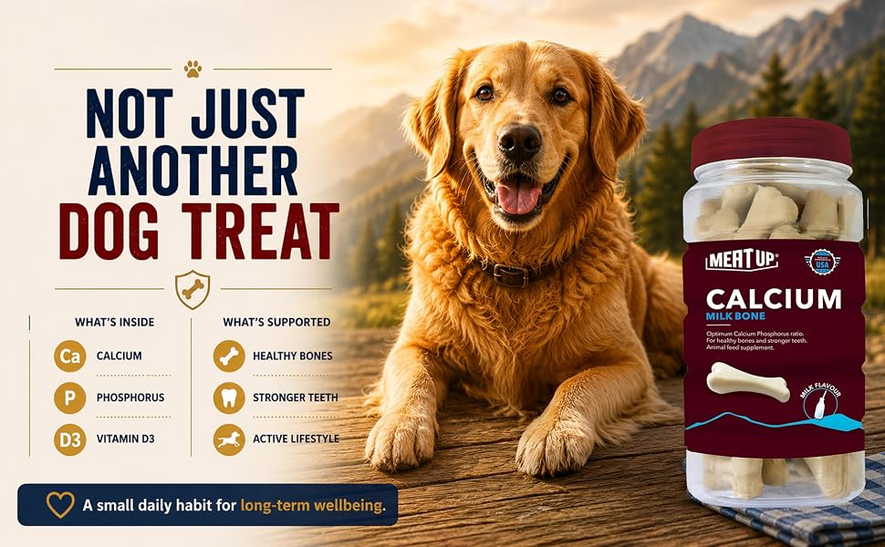 Meat Up Calcium Bone Supplement Dog Treats (240g + 240g) 480g | Pack of 30 Pieces | Supports Strong Gums & Jaws | Helps Maintain Clean Teeth | 100% Digestible & Safe