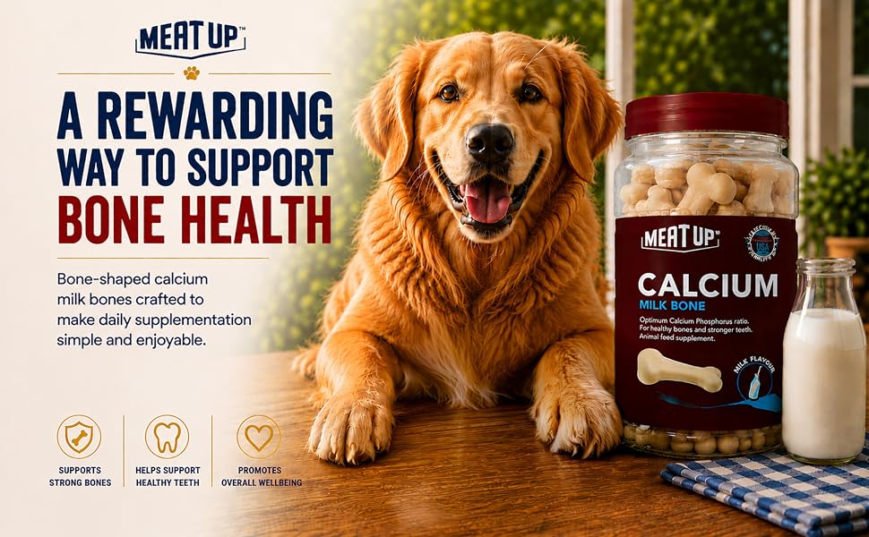 Meat Up Calcium Bone Supplement Dog Treats (240g + 240g) 480g | Pack of 30 Pieces | Supports Strong Gums & Jaws | Helps Maintain Clean Teeth | 100% Digestible & Safe
