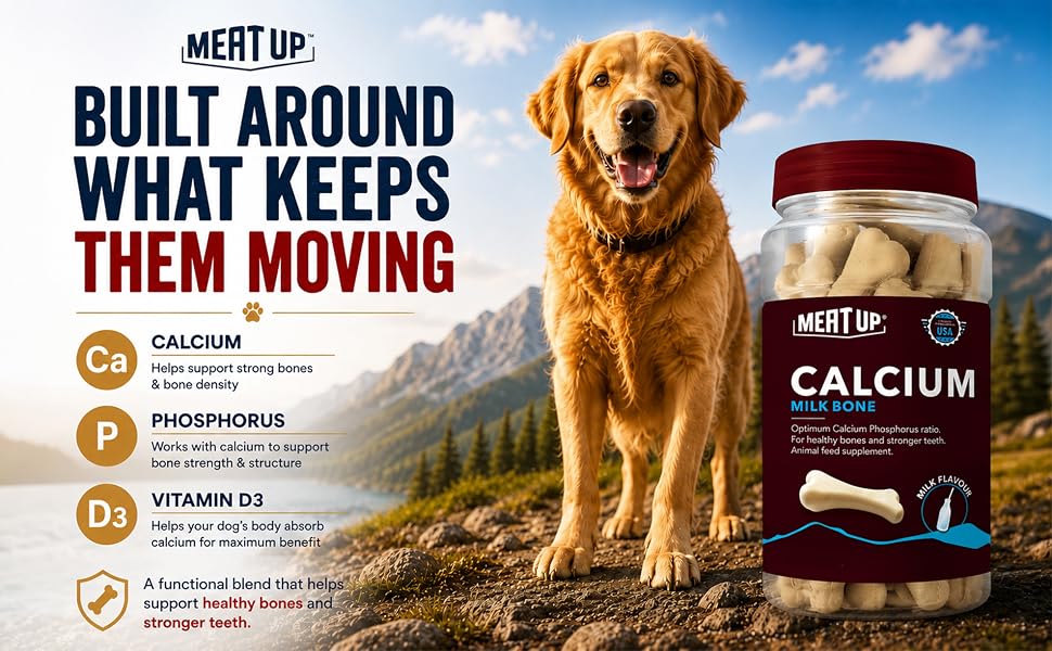 Meat Up Calcium Bone Supplement Dog Treats (240g + 240g) 480g | Pack of 30 Pieces | Supports Strong Gums & Jaws | Helps Maintain Clean Teeth | 100% Digestible & Safe