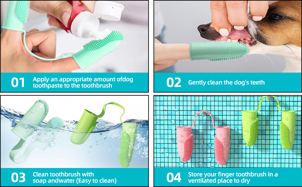Inralimot Dog Toothbrush Cat Finger, Teeth Cleaning Set Soft Bristles for Easy Dental Care Toothbrush Suitable for Large to Small Dogs Cats and Small Pets Color: Pink or cyan,Manual, Adult