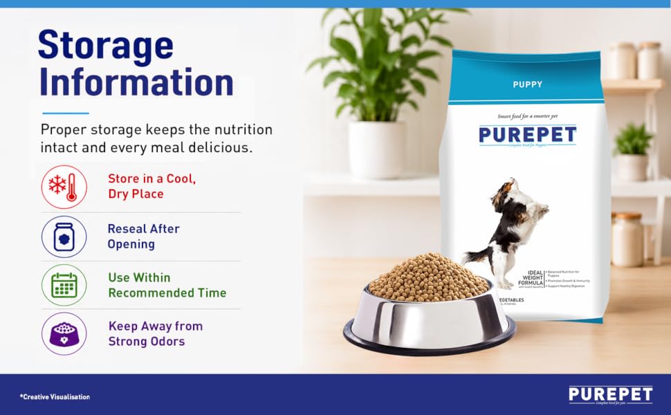 Purepet Puppy Dry Dog Food 1kg | Chicken & Vegetable Flavour | Hairball Protection | Heart Care with Taurine | Skin Health