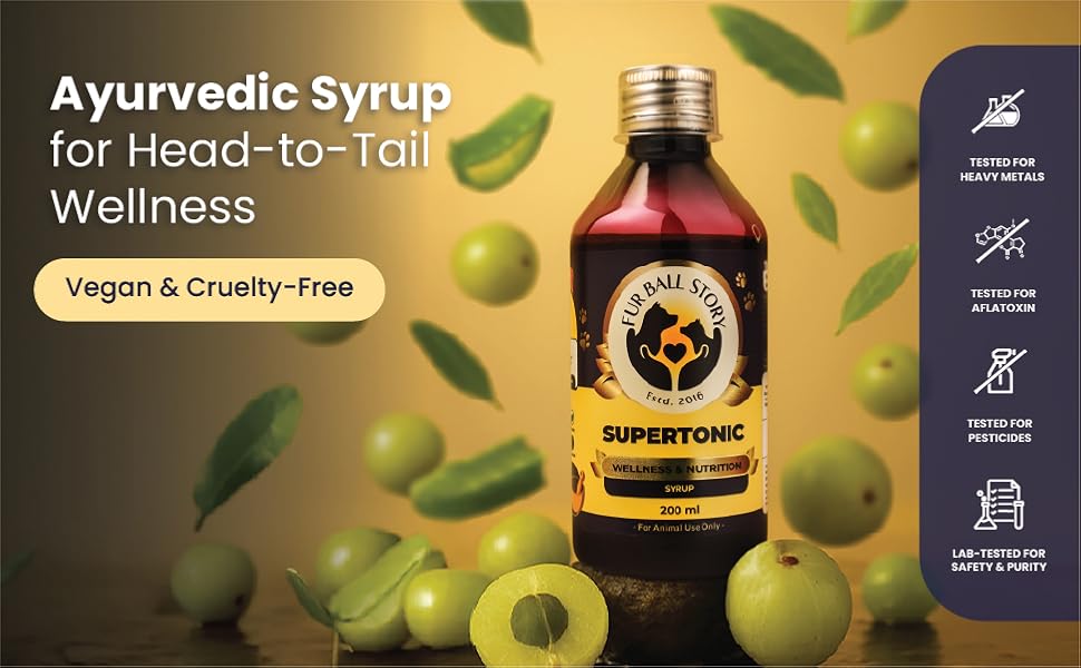 FUR BALL STORY Supertonic Multivitamin Syrup for Dogs & Cats | Pet Immunity & Energy Booster Supplement | Supports Liver, Kidney & Overall Health | with Moringa, Ashwagandha & 10+ Superfoods 200ml