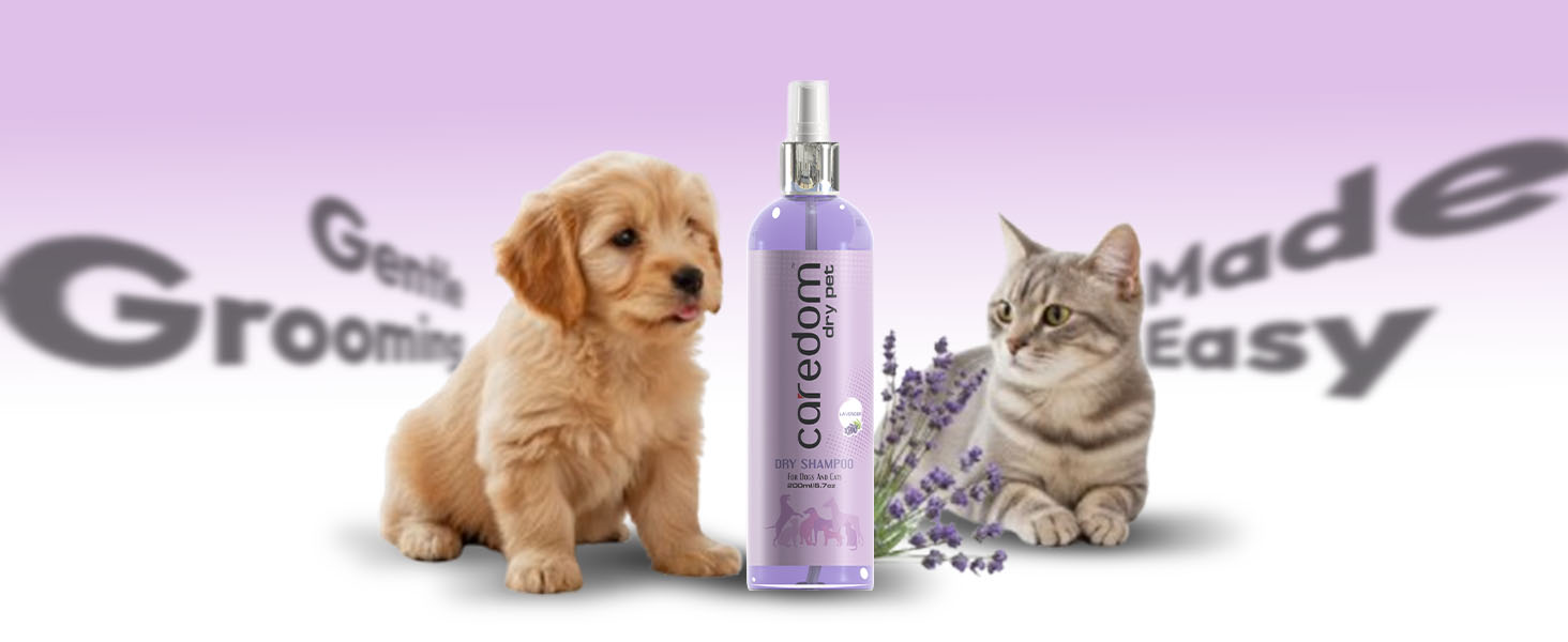 Caredom Dry Shampoo for Dogs & Cats | Waterless Dog Shampoo Spray with Lavender | Dry Bath for Cats | Fresh & Clean for Pets | Wash Grooming Spray (200 ml)