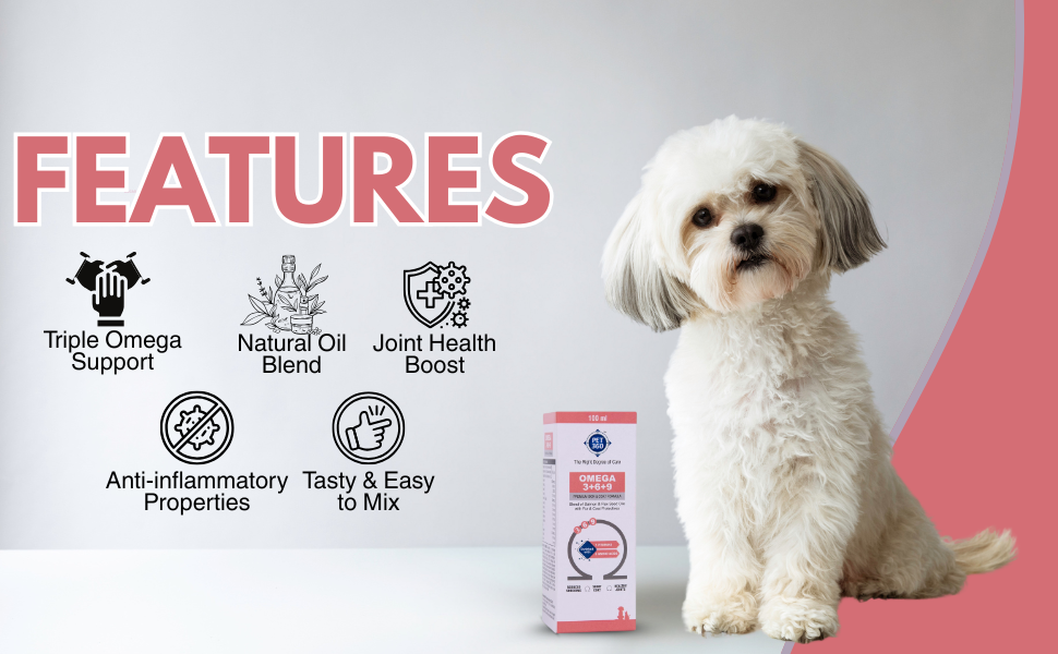 PET360 Omega 3+6+9 for Dogs | Blend of Salmon & Flax Seed Oils with Fur & Coat Protectives | Reduced Shedding | Shiny Coat | Healthy Joints | Nutritional Supplement for Pets - 100 ml