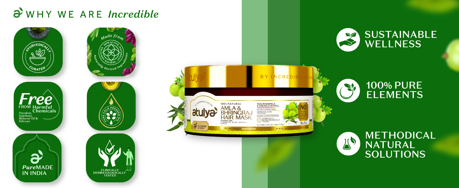Atulya Amla & Bhringraj Hair Mask | Herbal Hair Mask | Mask for Healthy & Strong Hair | Paraben, Sulphate, Silicone & Mineral Oil Free | Suitable for All Hair Types