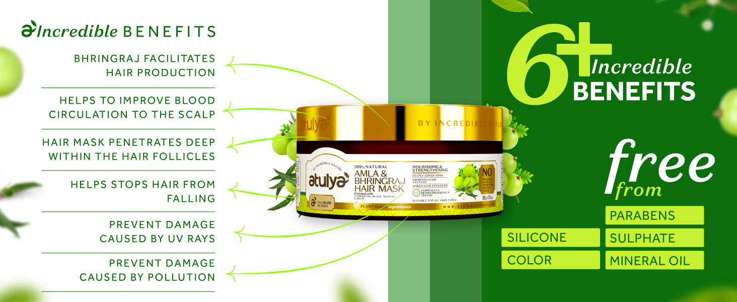 Atulya Amla & Bhringraj Hair Mask | Herbal Hair Mask | Mask for Healthy & Strong Hair | Paraben, Sulphate, Silicone & Mineral Oil Free | Suitable for All Hair Types