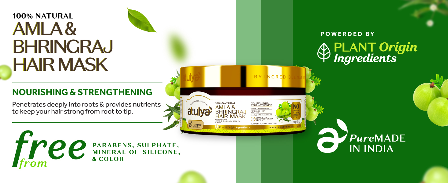 Atulya Amla & Bhringraj Hair Mask | Herbal Hair Mask | Mask for Healthy & Strong Hair | Paraben, Sulphate, Silicone & Mineral Oil Free | Suitable for All Hair Types