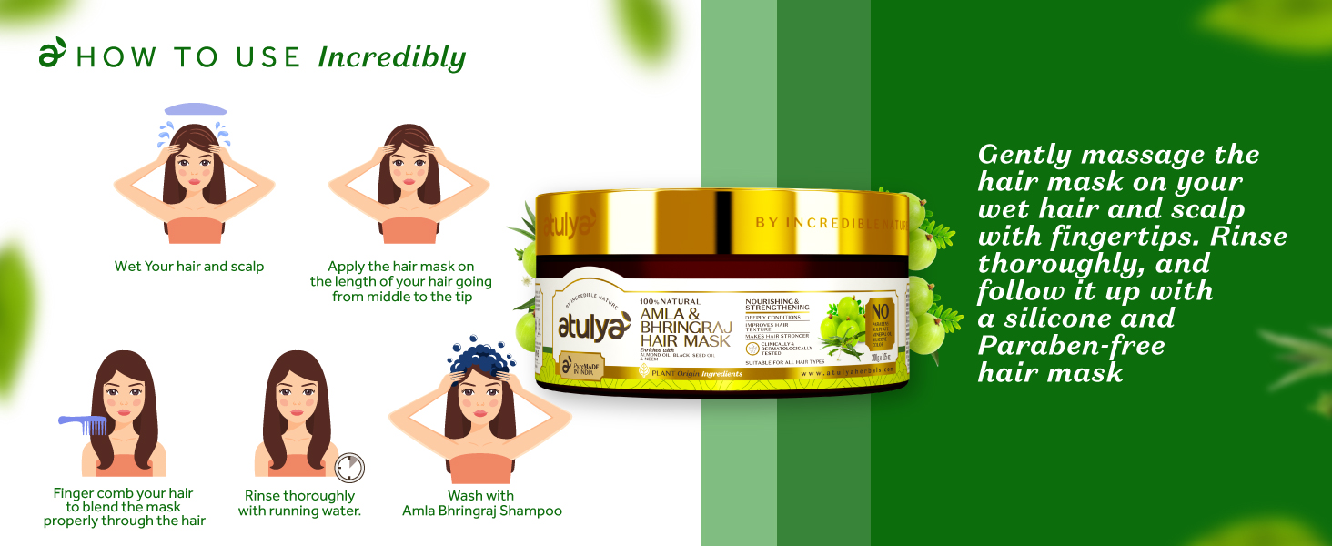 Atulya Amla & Bhringraj Hair Mask | Herbal Hair Mask | Mask for Healthy & Strong Hair | Paraben, Sulphate, Silicone & Mineral Oil Free | Suitable for All Hair Types