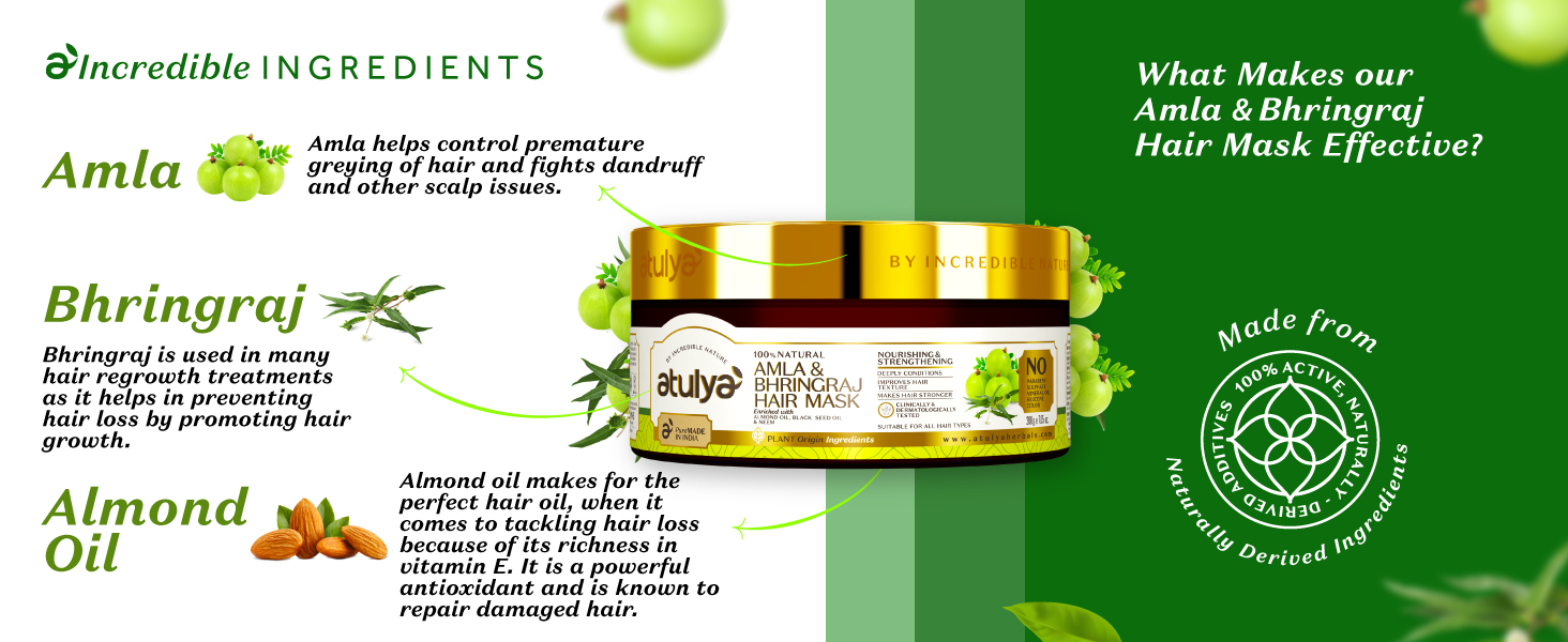 Atulya Amla & Bhringraj Hair Mask | Herbal Hair Mask | Mask for Healthy & Strong Hair | Paraben, Sulphate, Silicone & Mineral Oil Free | Suitable for All Hair Types