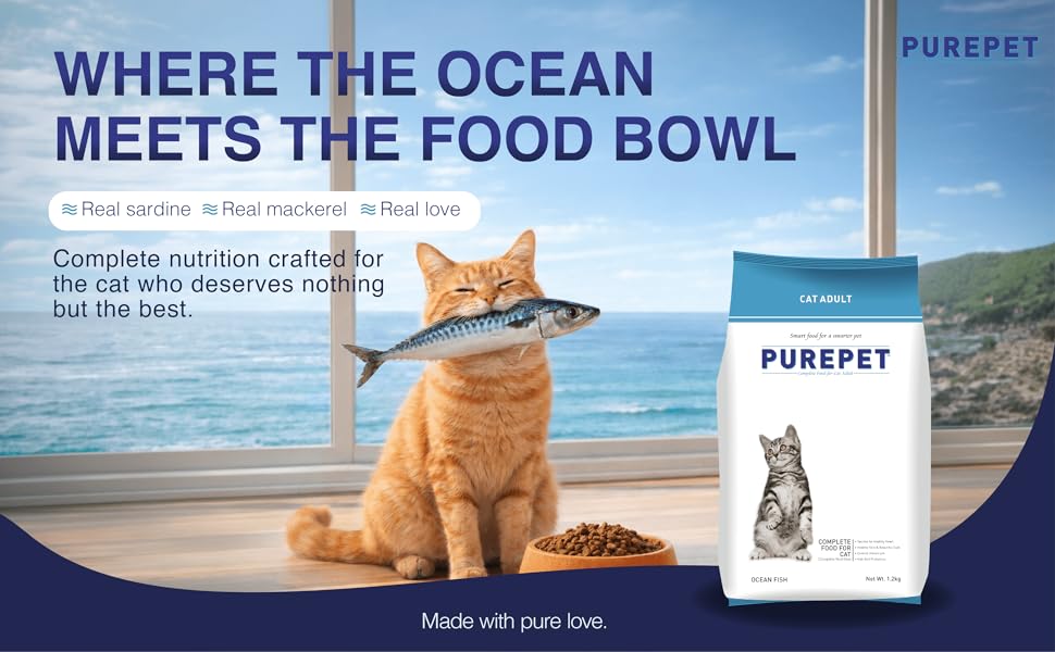 Purepet Adult Dry Cat Food 2.8kg | Ocean Fish Flavour | Taurine for Healthy Heart | Healthy Skin & Coat | Control Urinary pH | Hairball Protection | Prebiotic & Probiotic