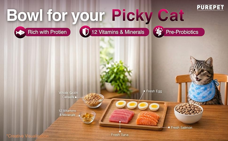 Purepet Adult Dry Cat Food 1kg | Tuna & Salmon Flavour | Hairball Protection | Heart Care with Taurine | Skin Health
