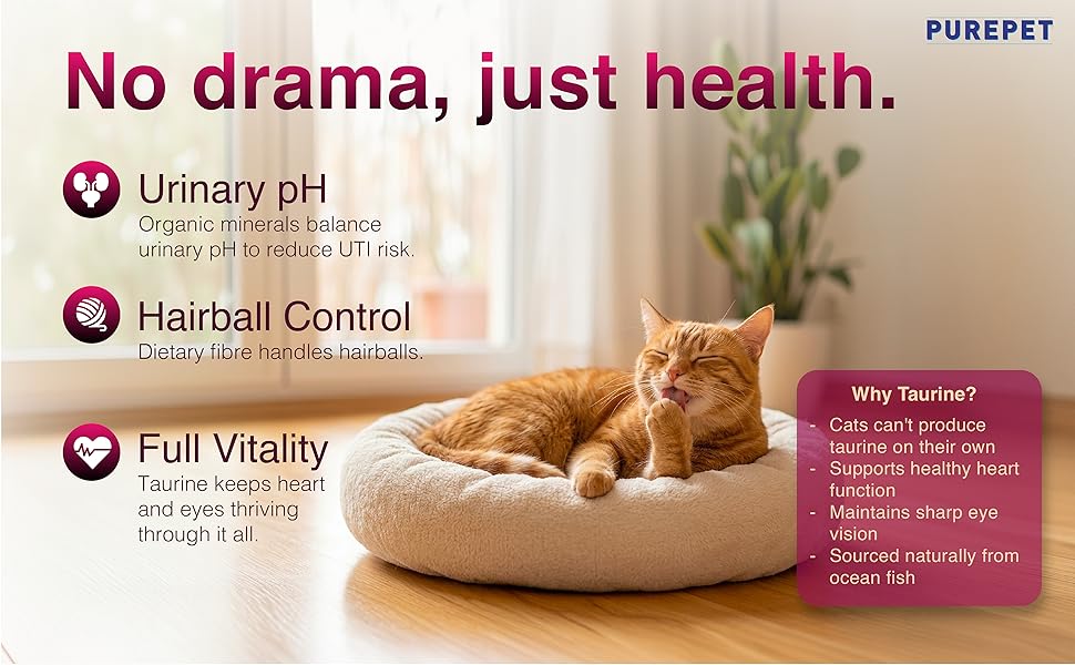 Purepet Adult Dry Cat Food 1kg | Tuna & Salmon Flavour | Hairball Protection | Heart Care with Taurine | Skin Health