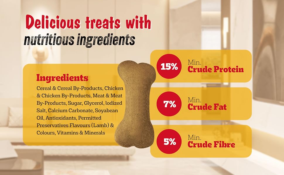 Pedigree Biscrok Biscuits (Above 4 Months) Dog Treats, Lamb Flavour, 500 g, Source of Calcium, Goodness of 15% Protein