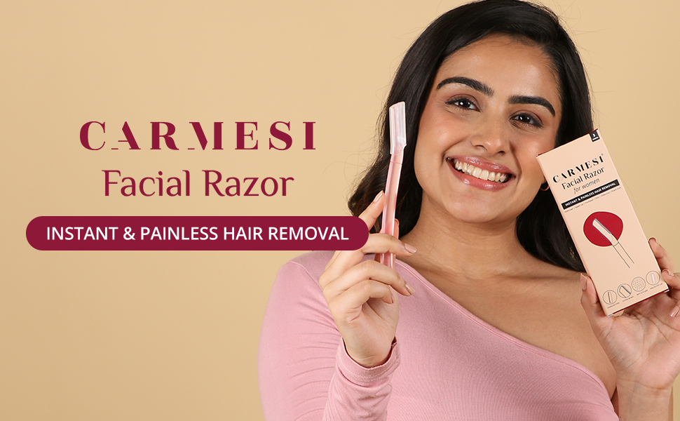Carmesi Reusable Face Razor for Women Facial Hair- 3 Razors | Instant & Painless Hair Removal | For Eyebrows, Upper Lip, Forehead, Peach Fuzz, Chin and Sideburns | Dermaplaning Tool