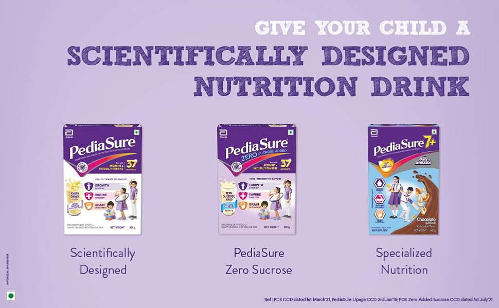Pediasure 7+ Specialized Nutrition Drink Powder 400 grams,Vanilla Delight Flavour,Scientifically Designed Nutrition for Growing Children,Supports Height Gain,Muscle Strength &Brain Development