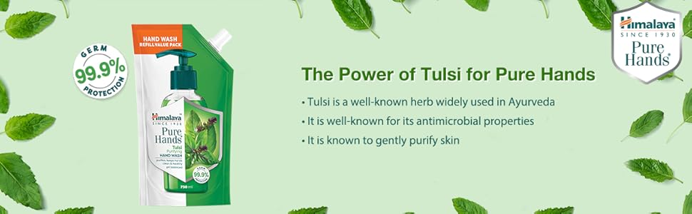 Himalaya Pure Hands Purifying Tulsi Hand Wash Refill 750 ml - Pack of 2, Green