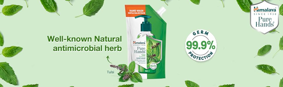 Himalaya Pure Hands Purifying Tulsi Hand Wash Refill 750 ml - Pack of 2, Green