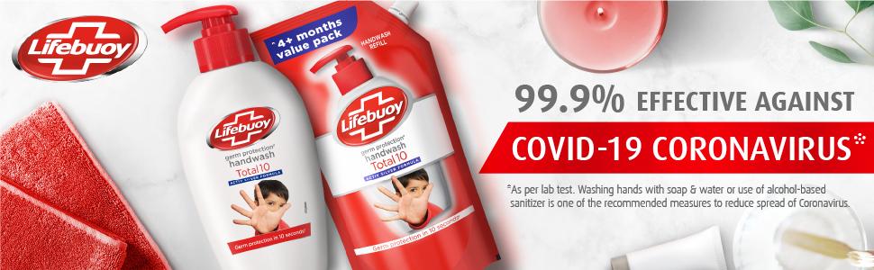 Lifebuoy Total 10 Germ Protection Liquid Handwash, Fights Bacteria & Viruses, Maintains Hand Hygiene, 190 ml With Refill Pouch 185 ml Free