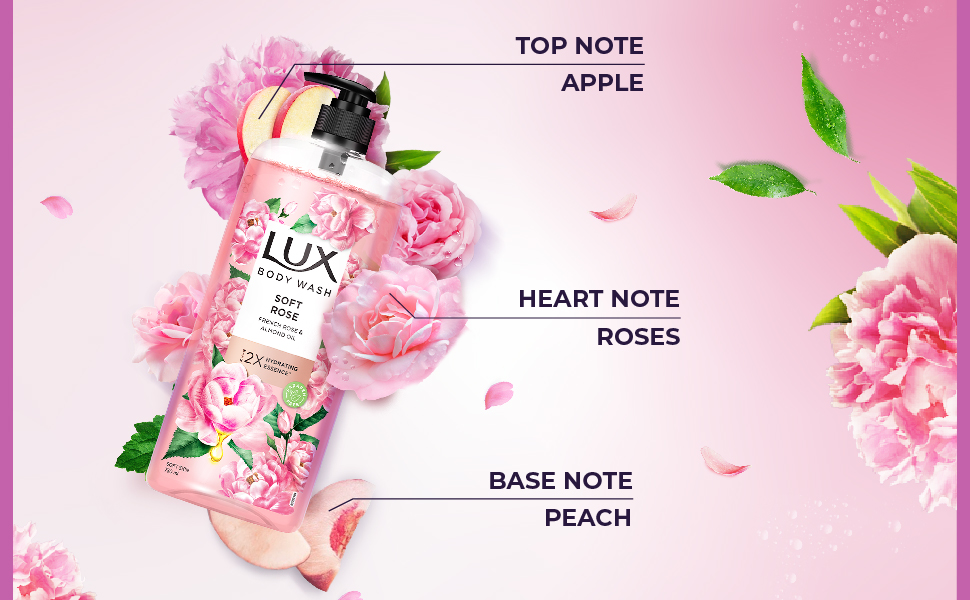 Lux Body Wash Soft Skin French Rose & Almond Oil Super Saver XL Pump Bottle with Long Lasting Fragrance, Glycerine, Paraben Free, Extra Foam, 750 ml