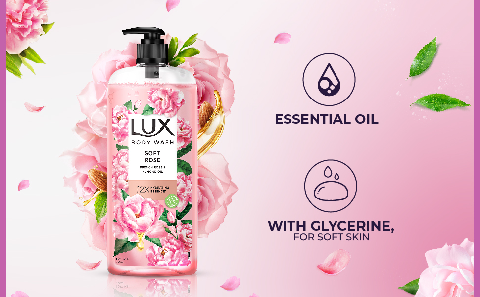 Lux Body Wash Soft Skin French Rose & Almond Oil Super Saver XL Pump Bottle with Long Lasting Fragrance, Glycerine, Paraben Free, Extra Foam, 750 ml