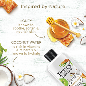 Pears Naturale Nourishing Coconut Water Body Wash 250 ml, 100% Natural Ingredients, Liquid Shower Gel with Honey for Glowing Skin - Paraben Free