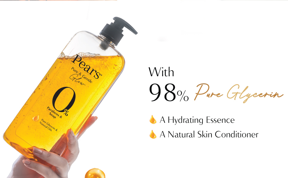 Pears Pure and Gentle Body Wash 250 ml, 98% Pure Glycerin, Liquid Shower Gel crafted with Natural Oils for Glowing Skin, Paraben Free & 100% Soap Free
