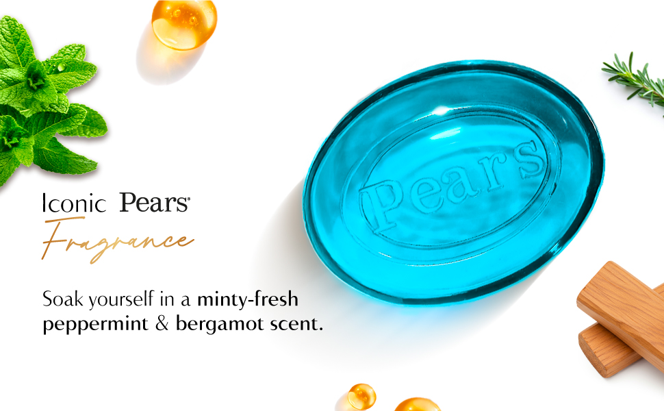 Pears Soft and Fresh Soap Bar (Combo Pack of 4) - With Glycerin and Mint for Soft Skin & Body, Paraben-Free Body Soaps For Bath Ideal for Men & Women