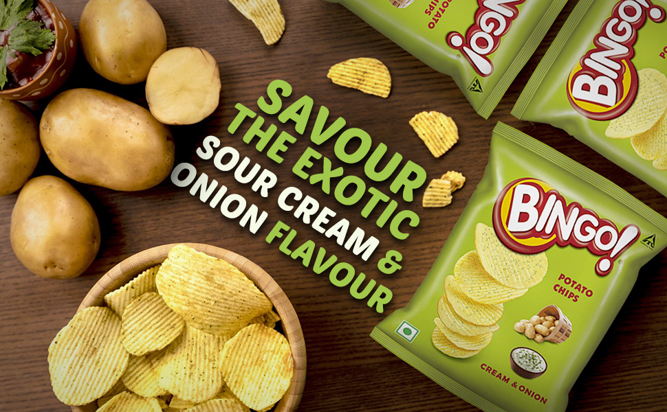 Bingo! Potato Chips - Cream & Onion Chips - Crispy & Crunchy Chips Pack for Snacks – 50g