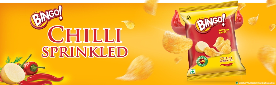 Bingo! Original Style Chilli Sprinkled - Flat Cut Spicy Potato Chips Pack for Snacks – 90g