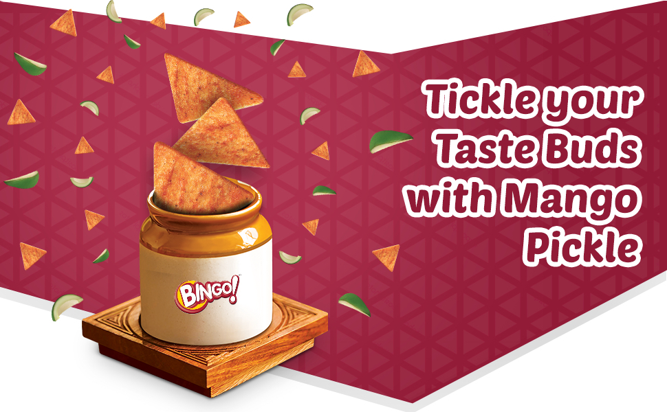 Bingo! Mad Angles Achaari Masti – Mango Pickle Flavour Crunchy Triangle Chips Pack - 130 g