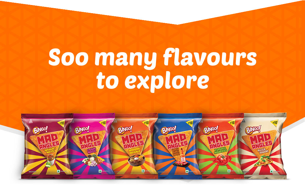 Bingo! Mad Angles Very Peri Peri - Spicy & Crunchy Corn-Based Triangle Chips Pack for Snacks – 117g/130g