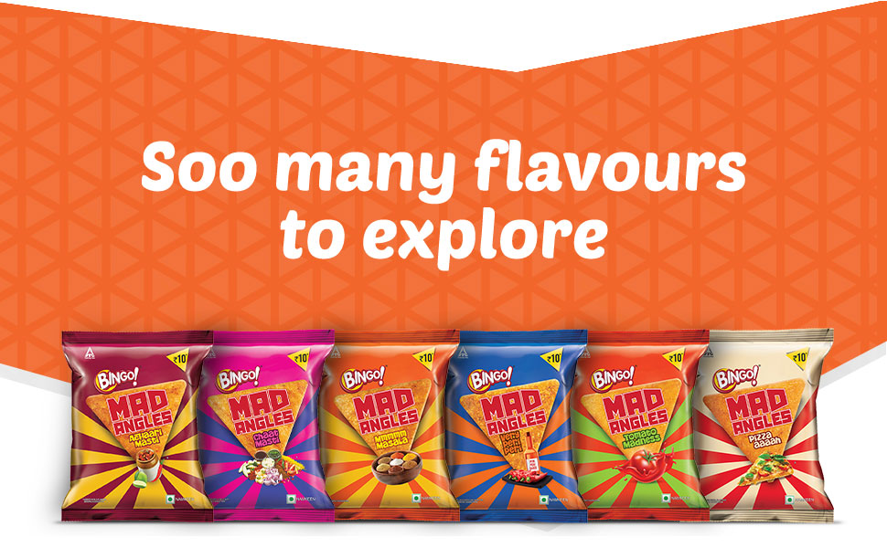 Bingo! Mad Angles Mmmmm Masala – Masala Flavoured Corn-Based Triangle Chips Pack for Snacks - 66g