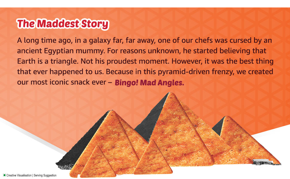 Bingo! Mad Angles Mmmmm Masala – Masala Flavoured Corn-Based Triangle Chips Pack for Snacks - 66g