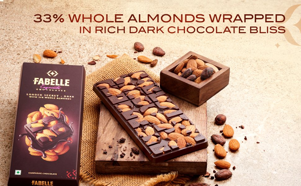 Fabelle Loaded Secret, 33% Whole Visible Almonds in Luxury Milk Chocolate Bar 114g