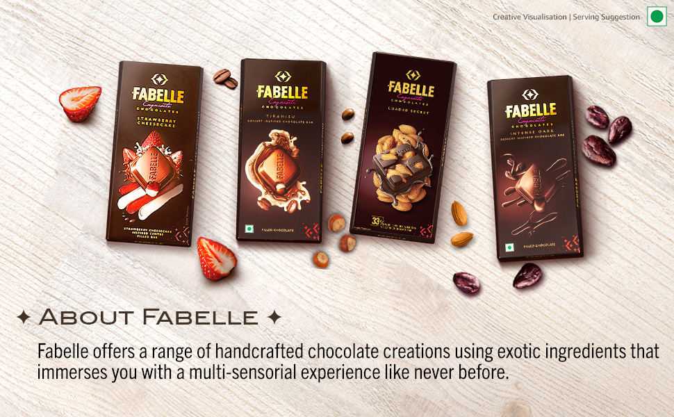 Fabelle Intense Dark - Chocolate, Large Luxury Dark Chocolate Bar with 84% Intense Dark Choco Mousse,130g