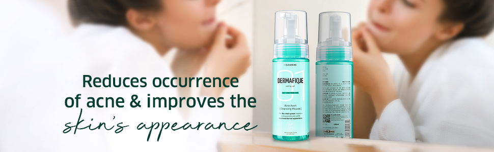 Dermafique Acne Avert Cleansing Mousse Foaming Face Wash, 150 ml for Acne Prone Skin, Suits Oily Dry Skin with Salicylic acid - Paraben-Free, SLES-free - Cleanses Pores, Clears Out Excess Sebum