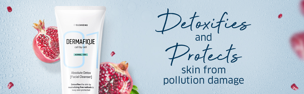 Dermafique - Absolute Detox Facial Cleanser Anti Pollution exfoliating Face Wash, 100 ml for Normal To Dry Skin with Vitamin E and Pomegranate extracts- Fights Pollution effects - Dermatologist Tested