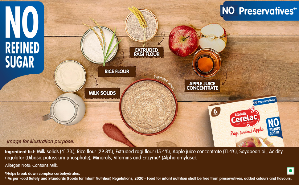 Nestle Cerelac Baby Cereal with Milk , Ragi Apple , From 8 to 24 Months ,Stage 2, Source of Iron & Protein , 300g